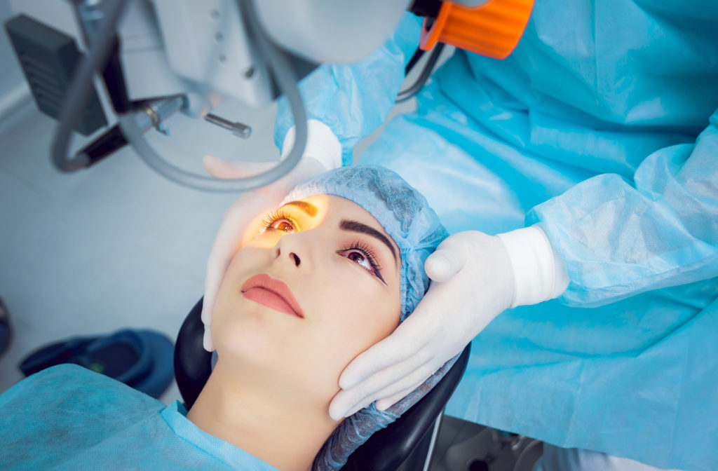 Young lady undergoing cataract surgery.